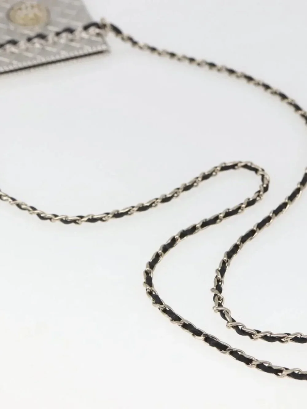 CHANEL Chain Neck Card Case metal Silver tone CC Auth 164711SM